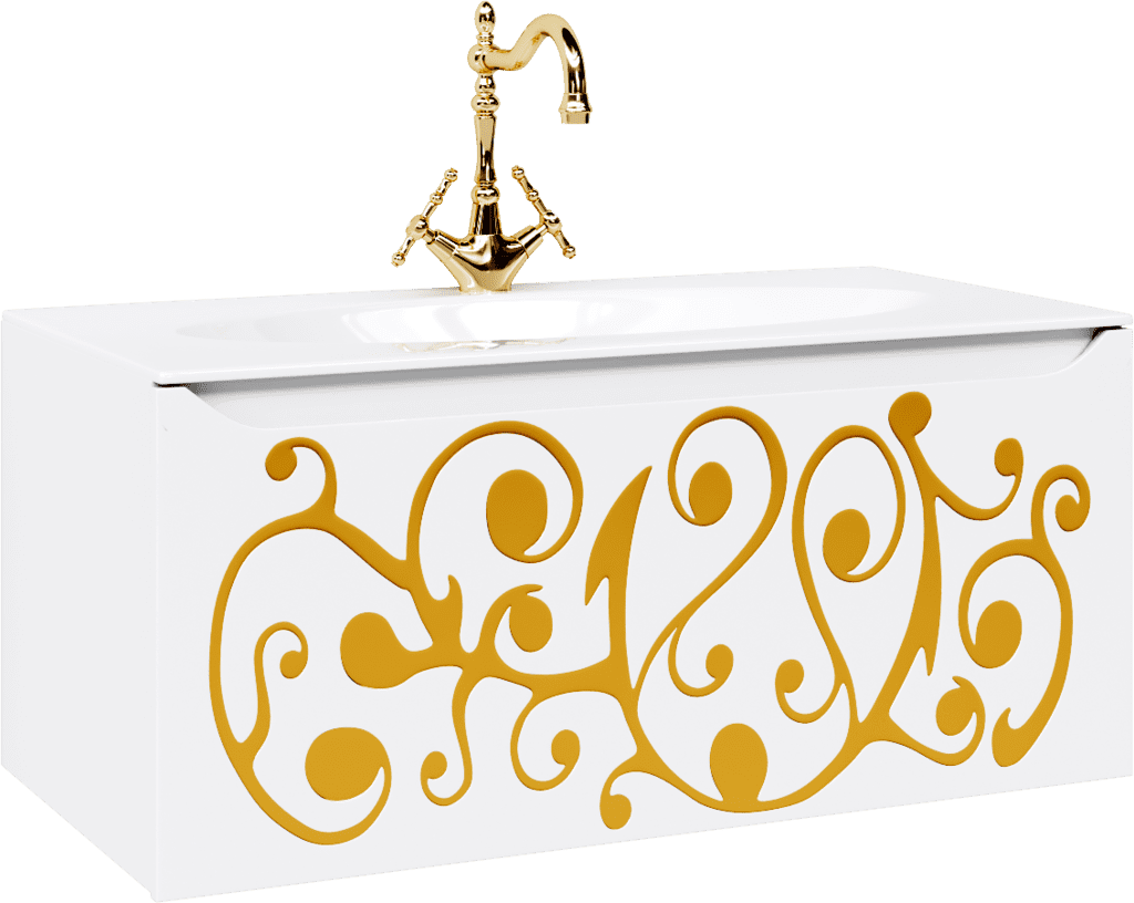 Тумба под раковину подвесная Clarberg Elegance 100, белый-золото