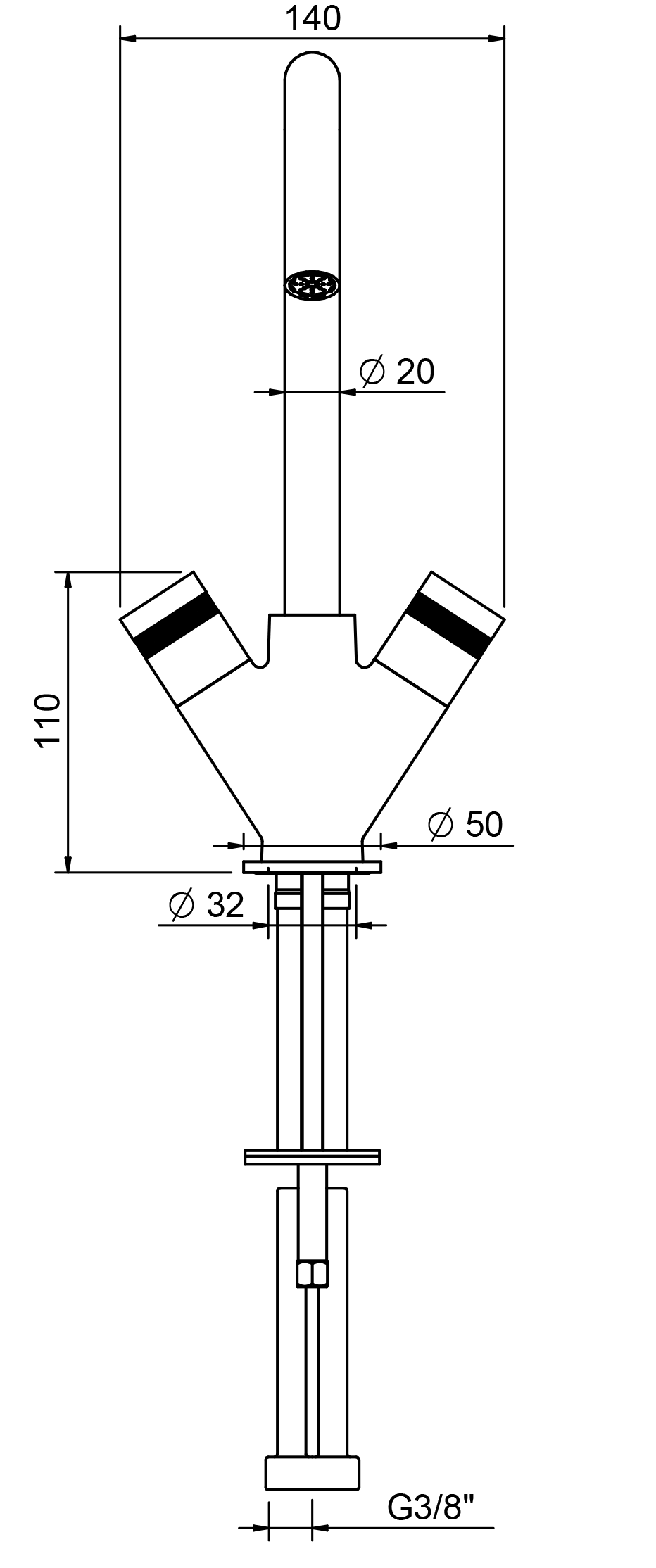 Cмеситель для умывальника Treemme X-change, высота 214 мм, черный матовый